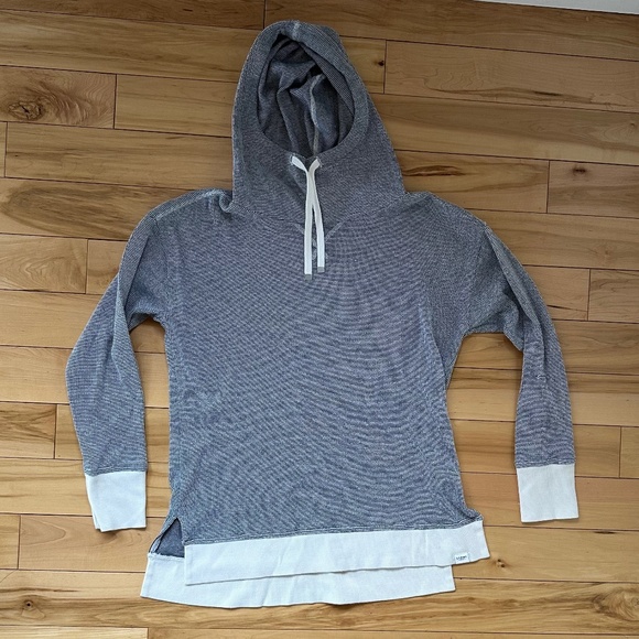 LL Bean womens waffle hoodie pullover stripe - Picture 1 of 8